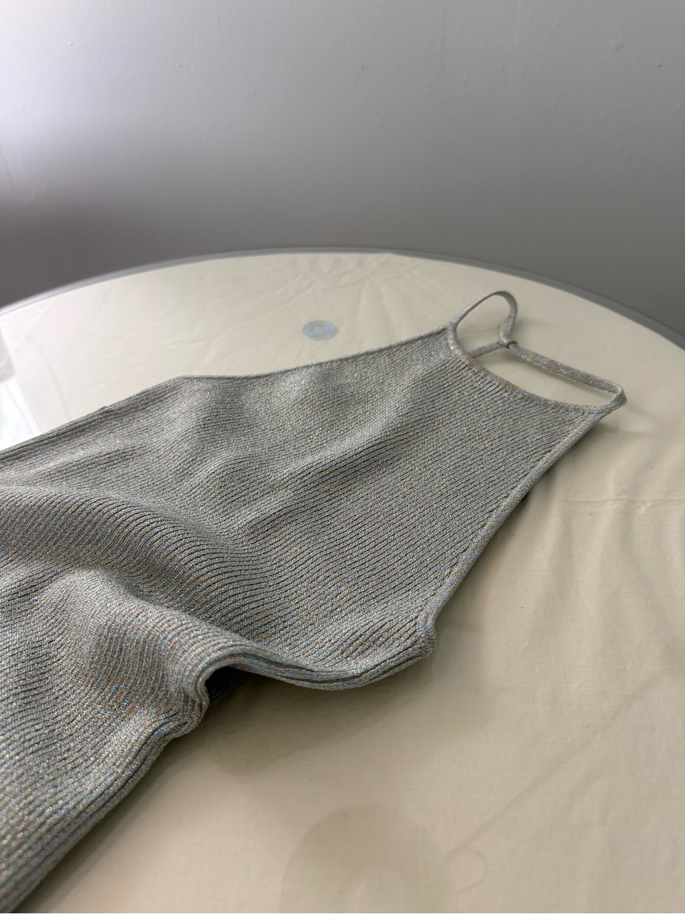 INTERMIX Halterneck T-back Open Back Ribbed Tank Top in Silver Blue